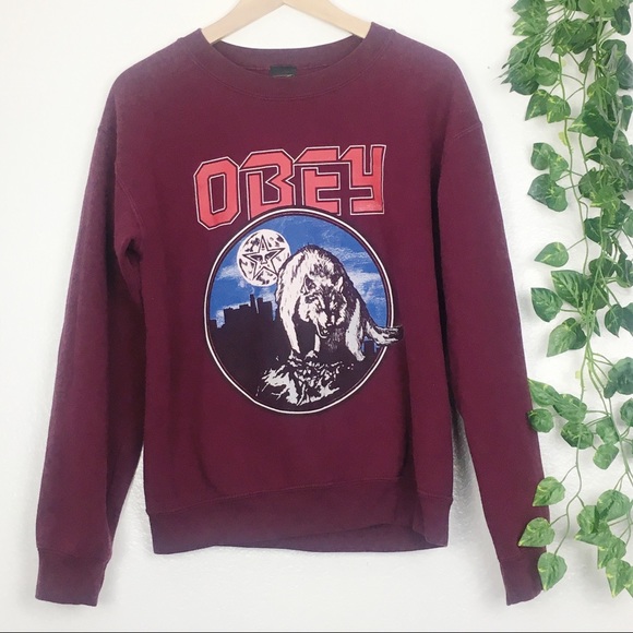 Obey Sweaters - Obey Pullover Sweatshirt Wolf Urban Moonlight